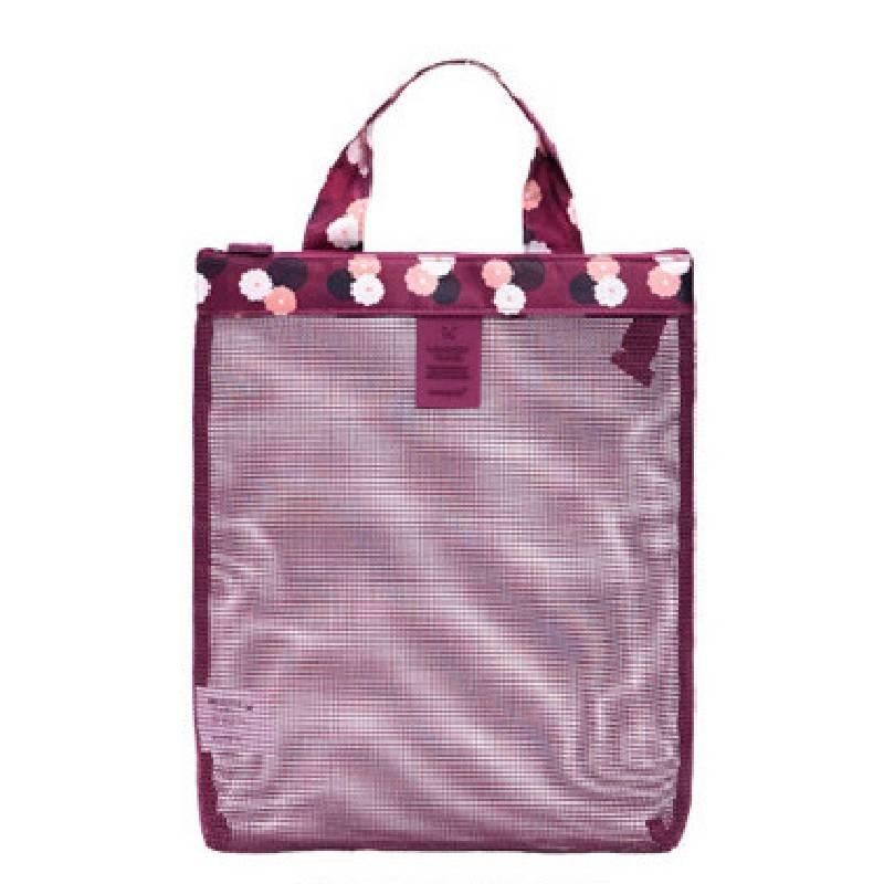 Zomerse strandtas met mesh opbergruimte, reistas van Oxford-stof, multifunctioneel, modern, minimalistisch, blauw met bloemenprint