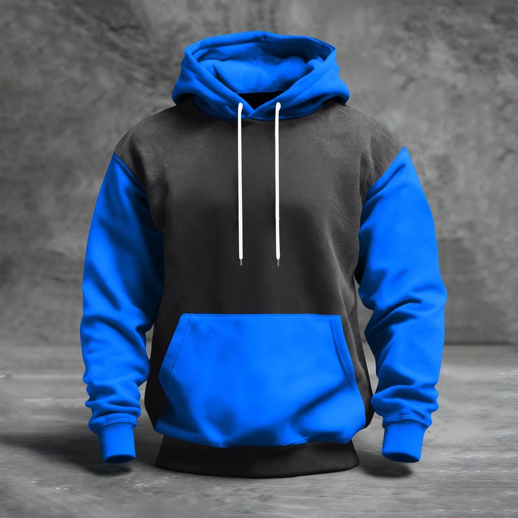 Sudadera con capucha para hombre con bloques de color, con bolsillos, casual y cómoda