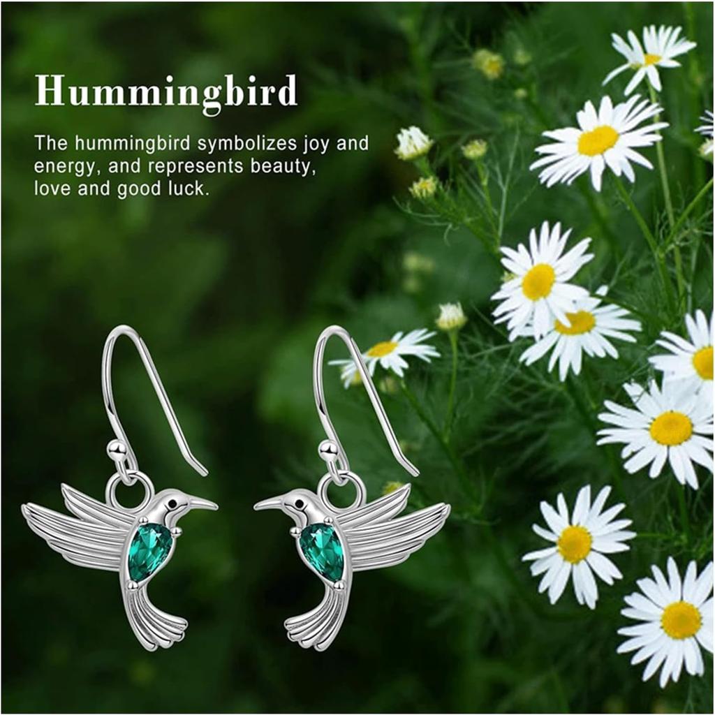 Hummingbird Earrings for Women Silver Bird Earrings Crystals Hummingbird Drop Earrings Colorful Rhinestone Flying Hummingbird Earrings Birthday