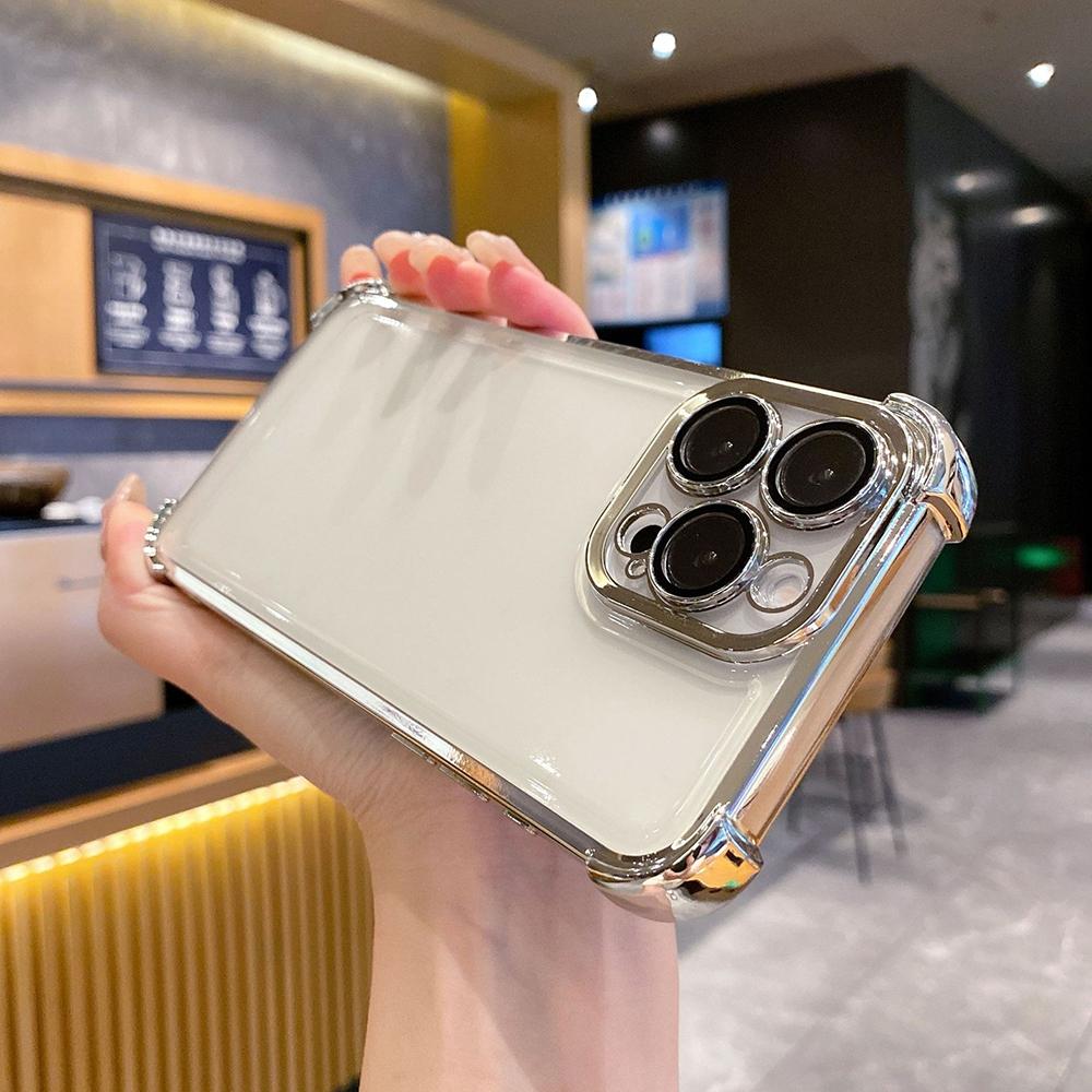 Electroplated Four Corners Anti Drop Transparent Protective Phone Cases for iPhone Huawei Honor OPPO Infinix Itel Tecno
