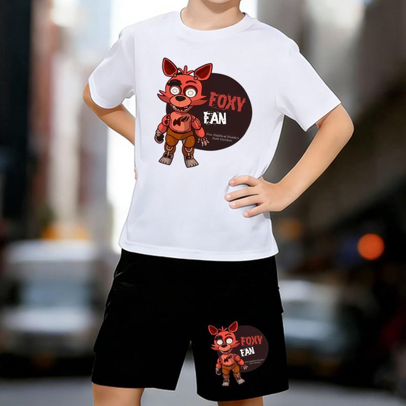 

Boys 2 Piece Cartoon Fox Printed outfit, Short Sleeve T-Shirt and Shorts Set for Kids Age 5-14,Black and White Sporty Casual Summer Clothes 13-14 Years білий