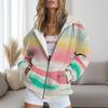 Womens Gradient Striped Hooded Zip-Up Sweatshirt Casual Oversized Long Sleeve Top Fall 2025