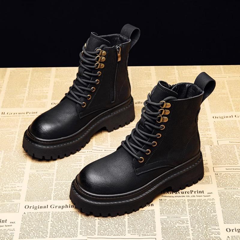 Internet Celebrities with the Same Martin Boots Women's Autumn New British Popular Boots Thick Sole Heightening Retro Locomotive Thick Heel Short Boot
