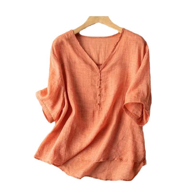 2024 Women's Casual V-Neck Slimming Solid Color Loose T-Shirt