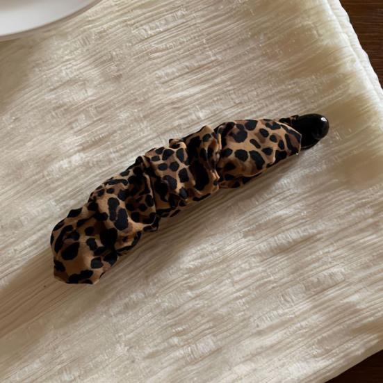 Retro Style Hairpin Stable Non-Slip Banana Clip with Pleated Fabric Wrap Leopard Plaid