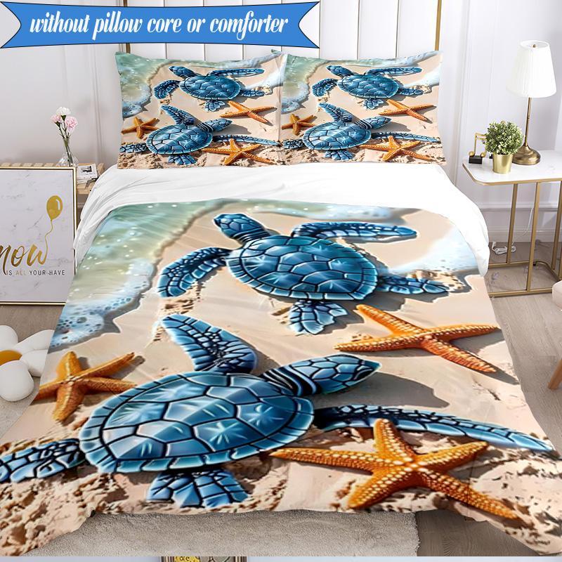 3PCS Ocean Love Turtles Bedding Set,Including 1pc Duvet Cover And 2pcs Pillowcases Perfect for Bedroom, Dormitory, Fan Christmas Gift