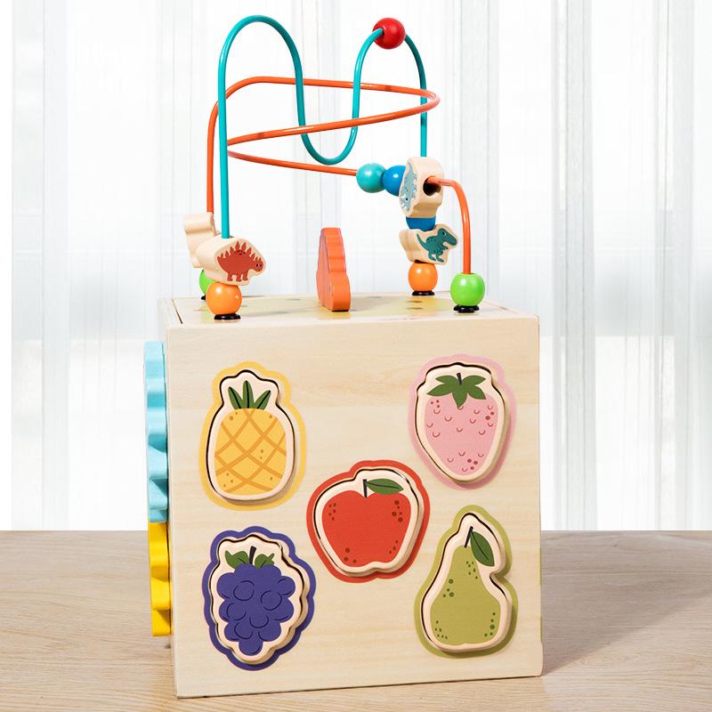 

Wooden Kids Early Education Shape Matching Treasure Box Multifunctional Dinosaur Scene Puzzle Bead Intelligence Box Toy