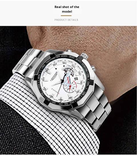 Hot-Selling Waterproof Luminous Stainless Steel Strap Men's Watch Calendar Large 45mm Dial