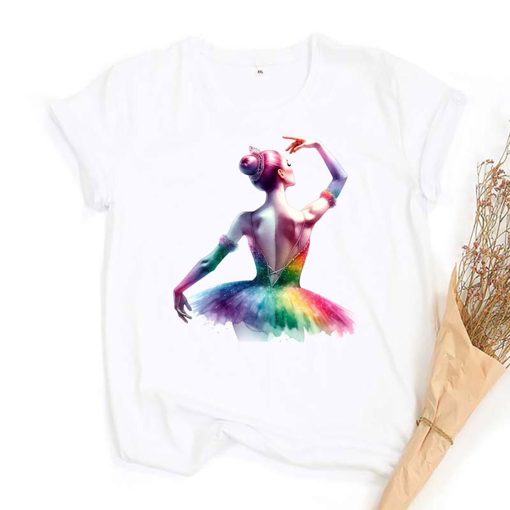 Watercolor Ballerina Print Shirt Bag Baller Dancer Outfit T-shirt Women Summer Clothes Tops Girls Short Sleeve Tee Female Shirts