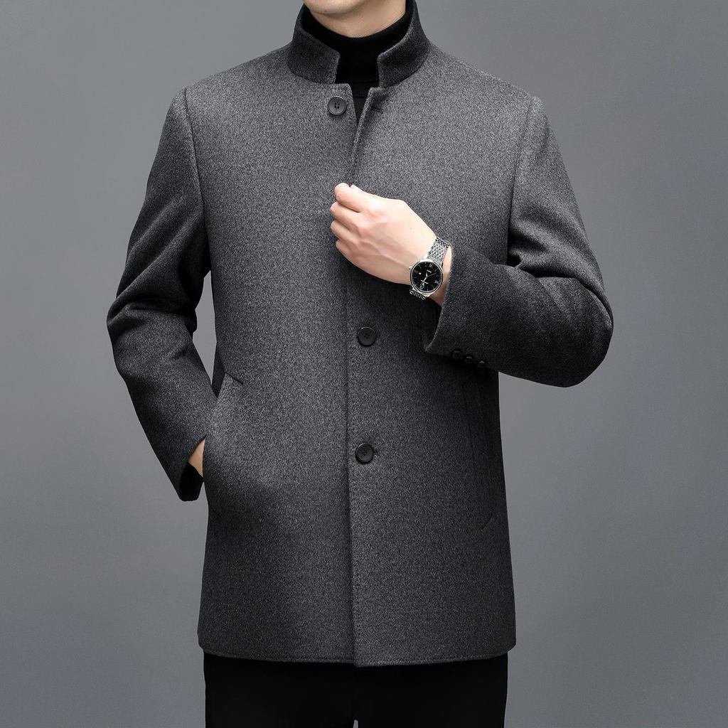 Men's Mid-length Double-sided Cashmere Coat with Detachable Down Liner, Thickened and Warm for Mid-aged