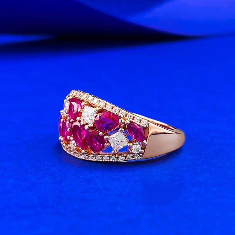 Light Luxury High-End Sense Micro-Inlaid Zircon High Carbon Diamond Red Diamond Ring Female Full Diamond Temperament