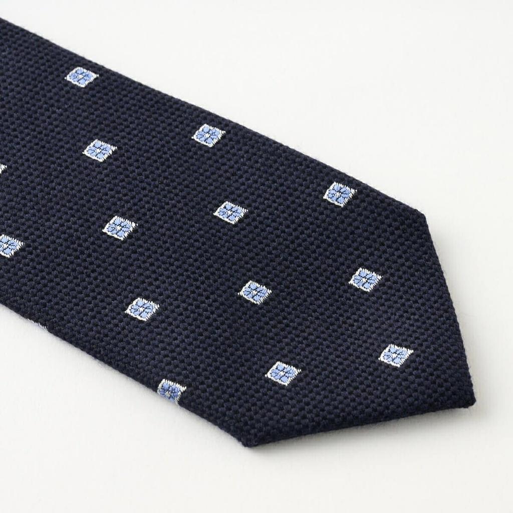 [Ojie] Men's Necktie, Wool Tie, Silk Blend, Made in Japan, Small Pattern, NW-A-012-NAVYBLUE