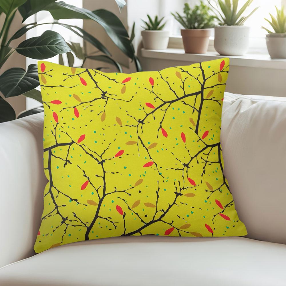 Golden Branches square Jacquard Pillow Cover for Sofa Office Waist Cushion Cover Home Decorative Pillowcase