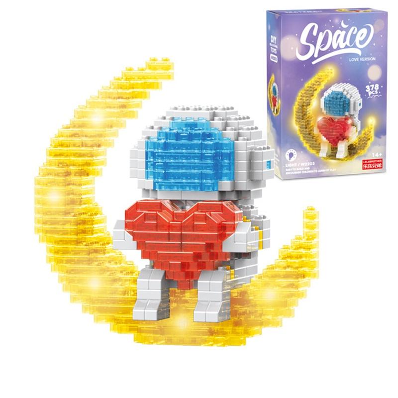 Mikropartikel Bausteine Kreativer Raum Luft- und Raumfahrt Leuchtende Astronautenfigur Mit Licht DIY Baustein Set Spielzeug Für Kinder Geschenk