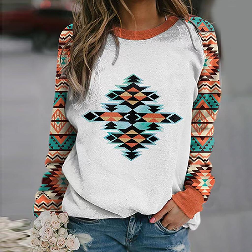 Women's Pullover Loose Sweater Multicolor Striped Round Neck Long-sleeved T-shirt