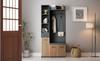 Armadio Compatto 80*35*175cm, Mobiletto Portaoggetti con 2 Ganci Appendiabiti, Mobiletto da Ingresso, Appendiabiti con Panca per Scarpe, Armadietto Imbottito, Colore Nero + Legno