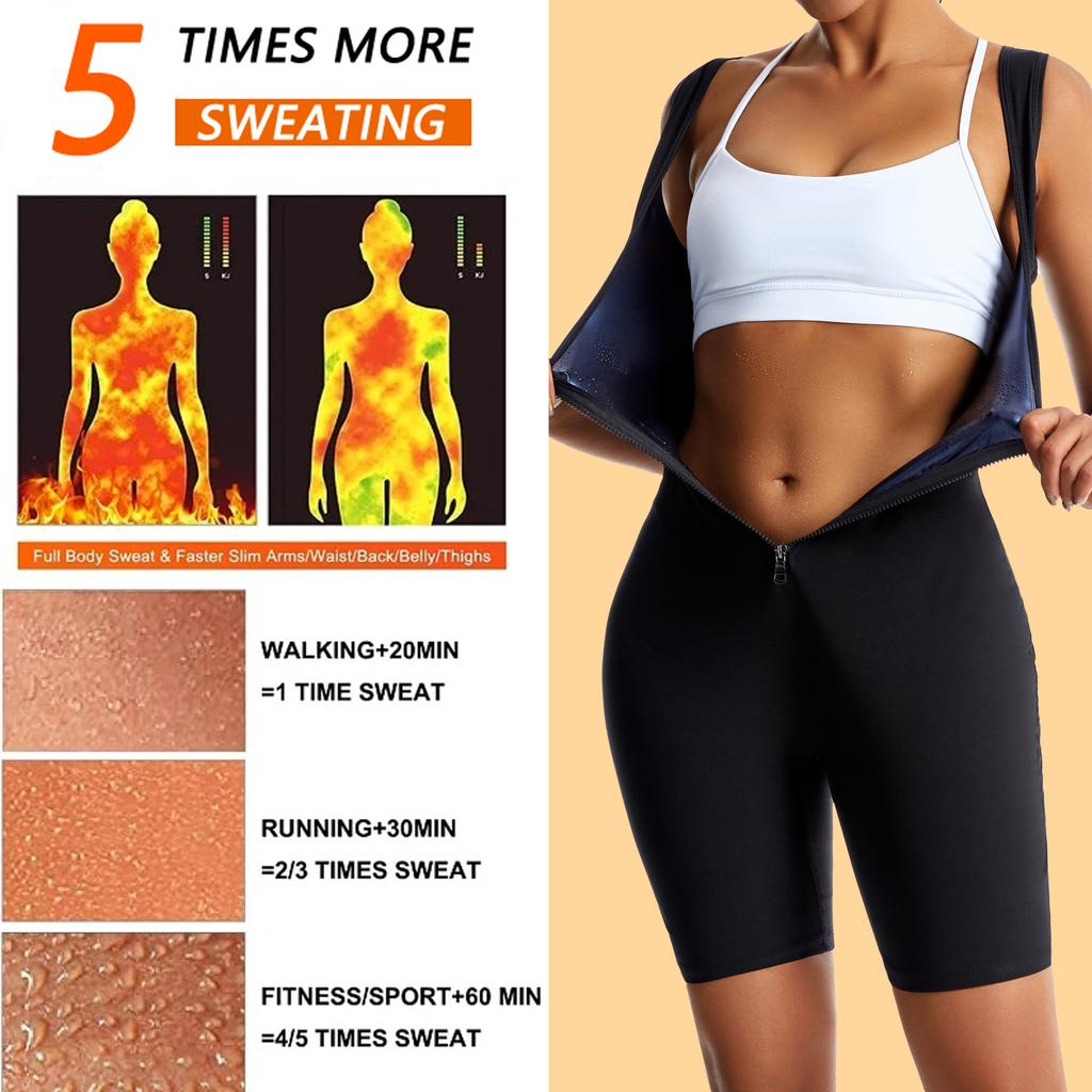 Women Sauna Suit Waist Trainer Full Body Shaper Sauna Shorts Sweat Bodysuits Tummy Control Slimming Shirts Workout Tank Tops Shapewear