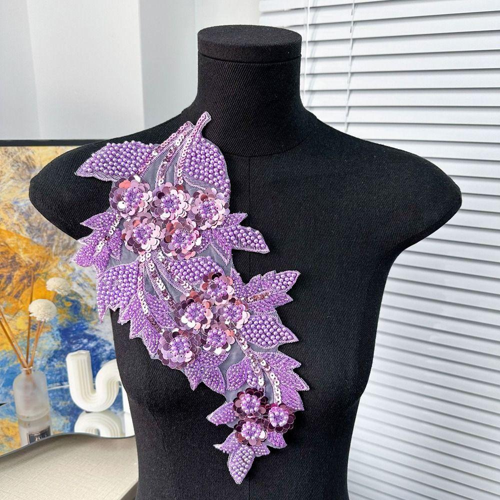 Fashion 3D Sequin Flower Patches Embroidery DIY Clothing Applique Handmade Lace Fabric Trim Bridal Gown