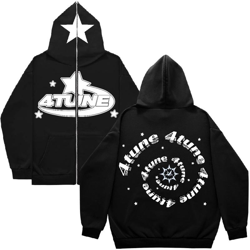 Sweat à Capuche Zippé Homme Style Y2K Années 90 - En Polyester/coton - Streetwear Oversized - Coupe Confortable