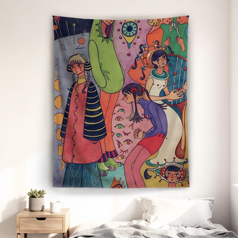 Abstract Cartoon Figure Tapestry Surreal Colorful Character Art Polyester Wall Hanging Aesthetic Bedroom Dorm Home Decor