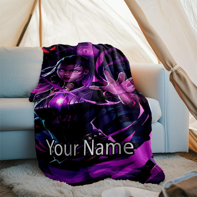 Custom Name Valorant Theme Printed Blanket - Perfect for Couch, Bed, Travel & Outdoor Use | Machine Washable, Cozy & Durable.