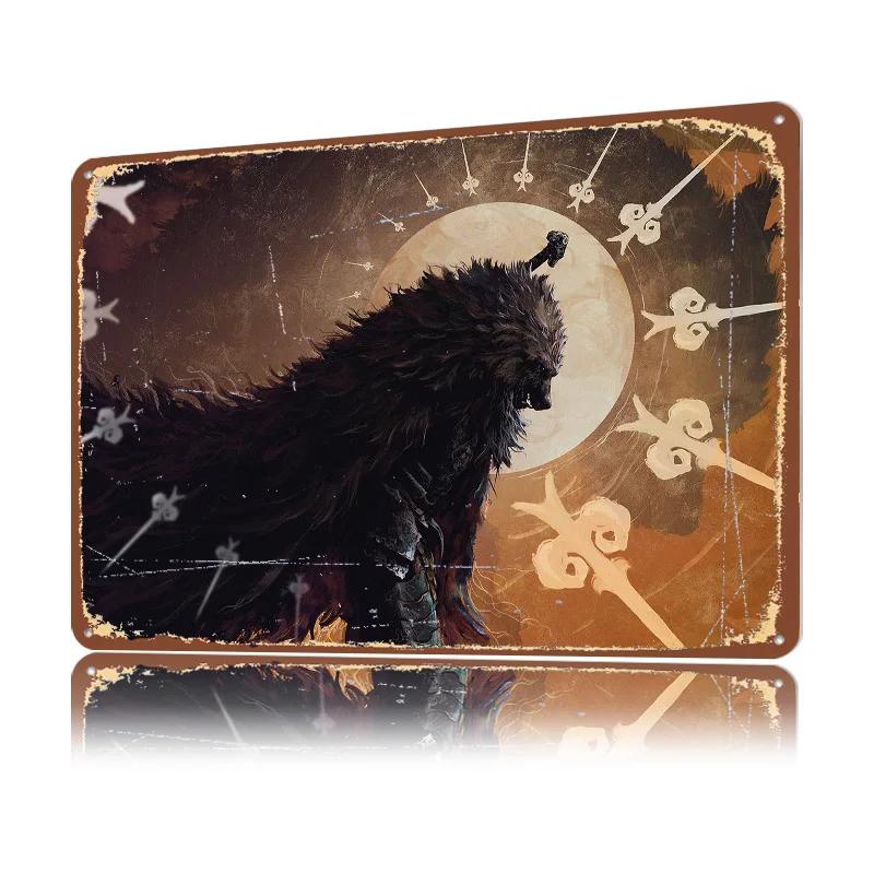 Man Wolf Personalized D Textured Metal Poster Wall Art Tinplate Sign for Desk Decor Room Office Decoration Gaming Funny Signs