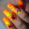 Gradient Orange-Yellow Fake Nails with Colorful Flowers - Long-lasting Nail Art Tips