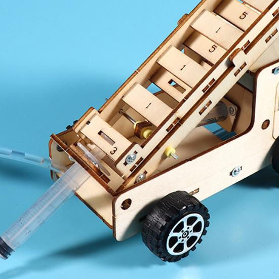 1 Set DIY Ladder Truck Model Kit Handmade Wooden Puzzle Rescue Firetruck Building Crafts Kids STEM Educational Science Experiment Toy