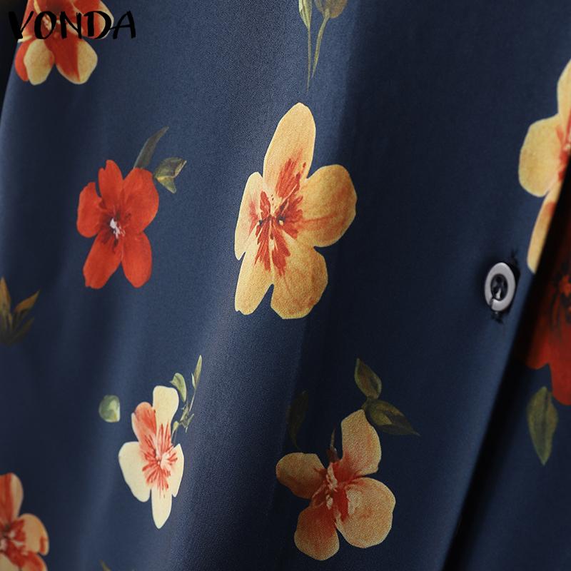 VONDA Summer Vintage Women V Neck Short Sleeve Floral Print Holiday Casual Blouse