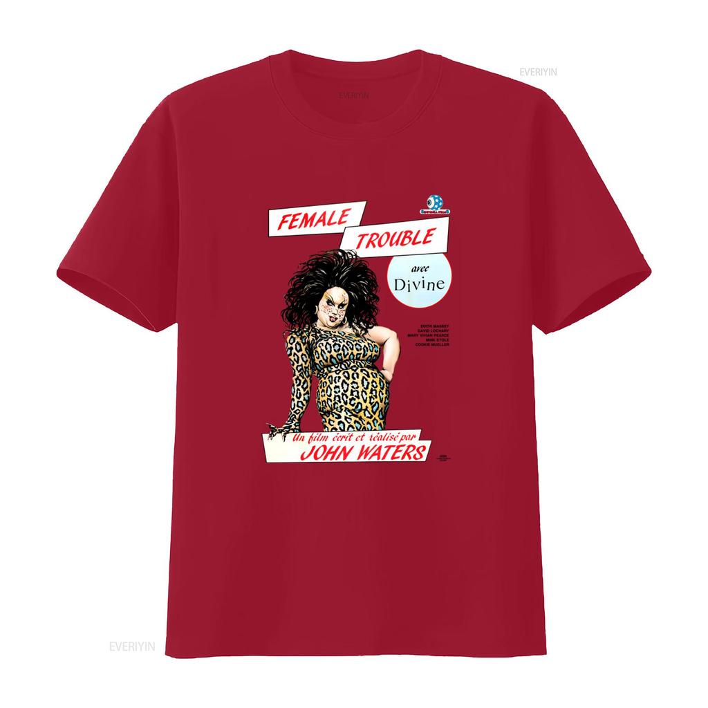Female Trouble John Waters French Promo T Shirt with Divine Print Retro Cult Film Design vintage Washed Comfortable Versatile