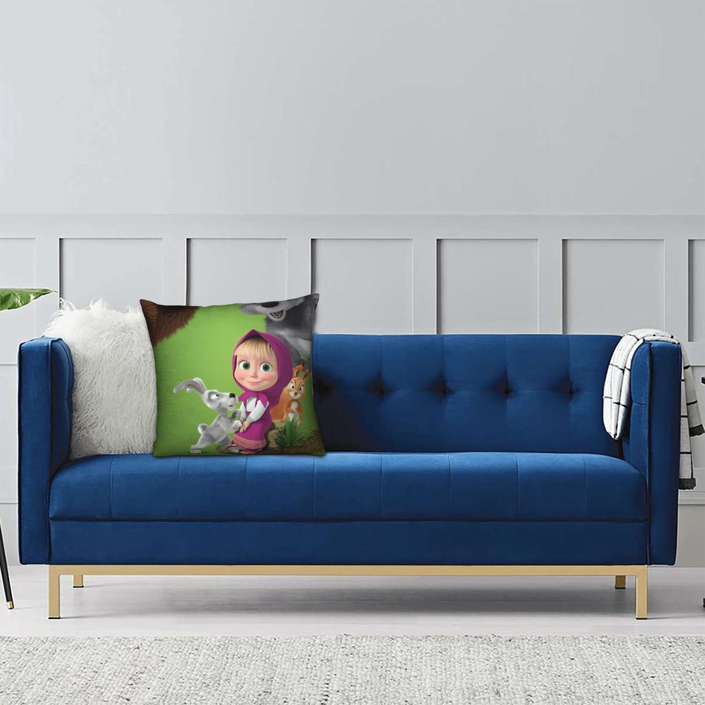 Cute Cartoon M-Masha And Bear Pillowcase Printing Polyester Cushion Cover Decor Throw Pillow Case Cover Home Square 40*40Cm