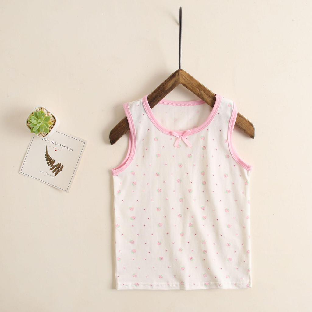 Girls' Summer Strawberry Lace Cotton Vest with Spaghetti Straps - Korean Style