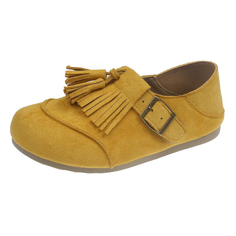 Retro tassel women's spring and autumn new versatile flat-soled Doudou shoes casual one-pedal single shoes