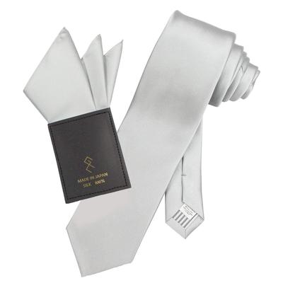 Gran Creer 3 Peaks Silk Tie and Pocket Square Set with Integrated Made In Fujiyama Silver Set Men's Backing, Japan, Weave,