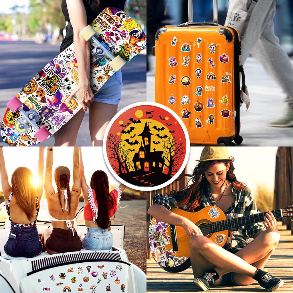 50Pcs Halloween Vinyl Stickers - Spooky Ghost Pumpkin Decals for DIY Party Decor (5.4x4.4cm)