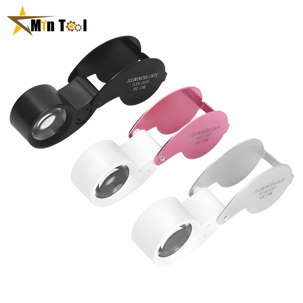 40X-25mm LED Illuminated Jewelers Loupe Magnifier With Light Diamond Eye Magnifying Glass Tool For Jewelry Antiques Coins Stamps