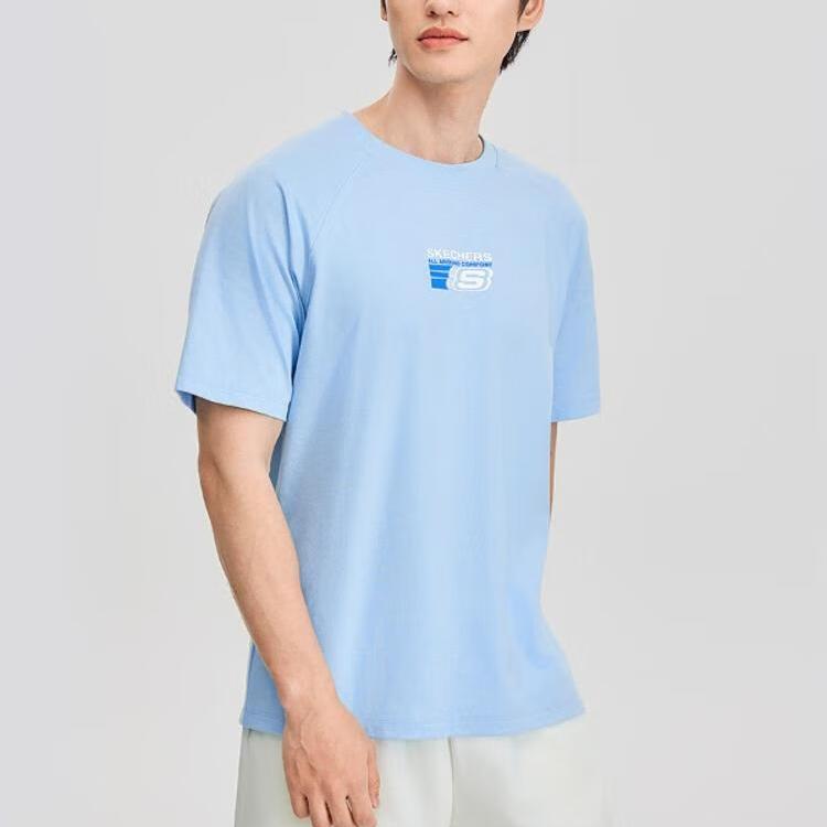 Skechers Comfortable Versatile Short Sleeve T-Shirt Men Tops Sky-Blue L225M131-016M