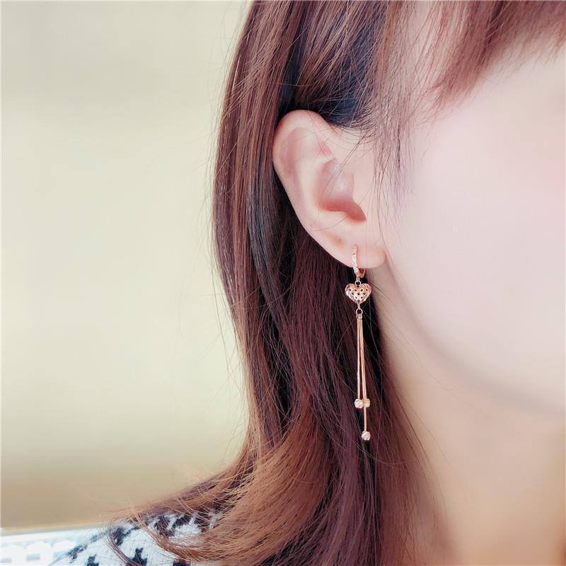 Pendientes Largos de Moda de Alto Grado con Flecos de Serpiente Redondos de Hueso, Flor de Rosa Dorada Rosa Hueca de Amor