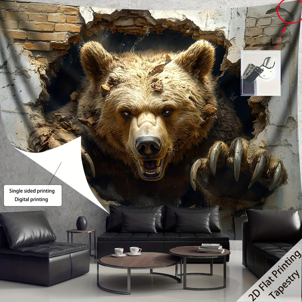 1Pc Wild Bear Tapestry Wall Hanging, Decorative Fabric Poster for Bedroom, Living Room, Dorm & Home Decor