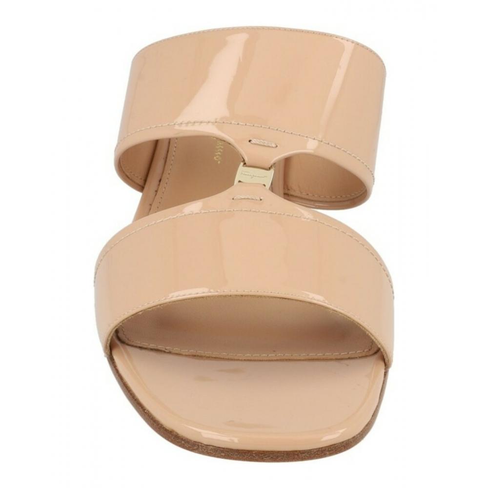 Salvatore Ferragamo Tot 55 Patent Leather Sandals Bone