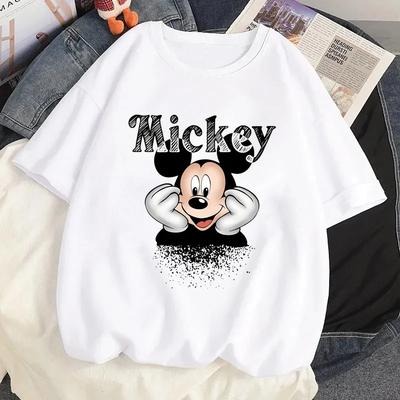 2026 Disney Cartoon Cute Mickey Letter Pattern Printed Tshirt Summer Women Casual Shortsleeved T Shirt Tops Harajuku Tshirts