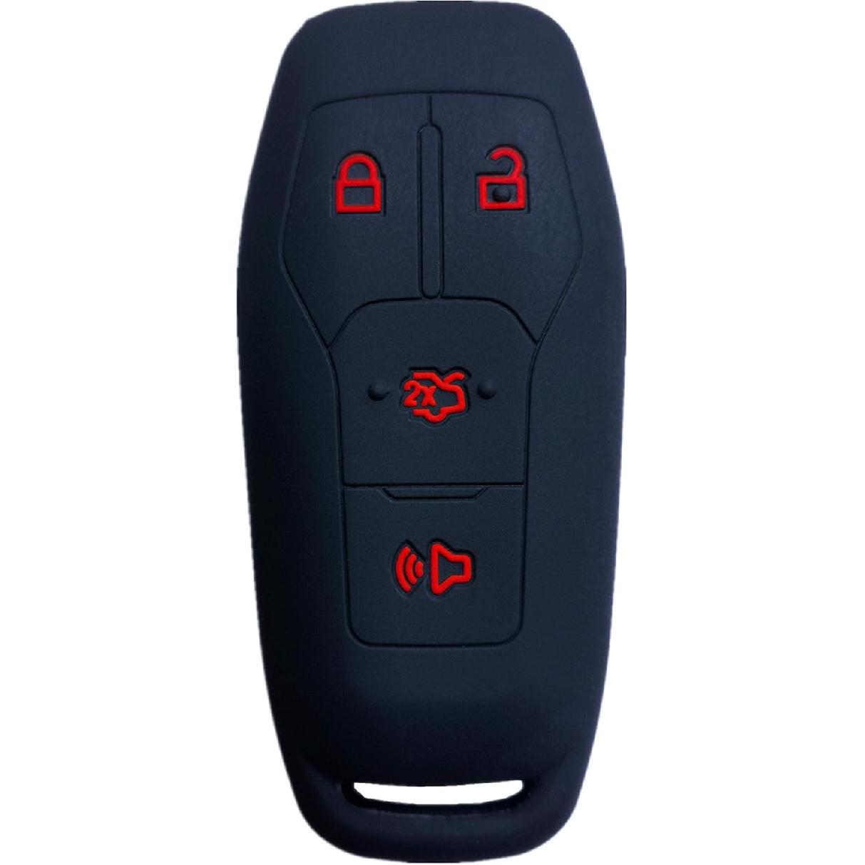 Silicone Keyless Entry Remote Key Fob Cover Case Protector Fit for Ford Mustang Fusion Edge Explorer F150 Black with Red 4 Buttons