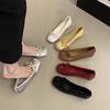 Inner height increase small silver single shoes women's shoes 2025 new spring and autumn platform French bow ballet evening shoes