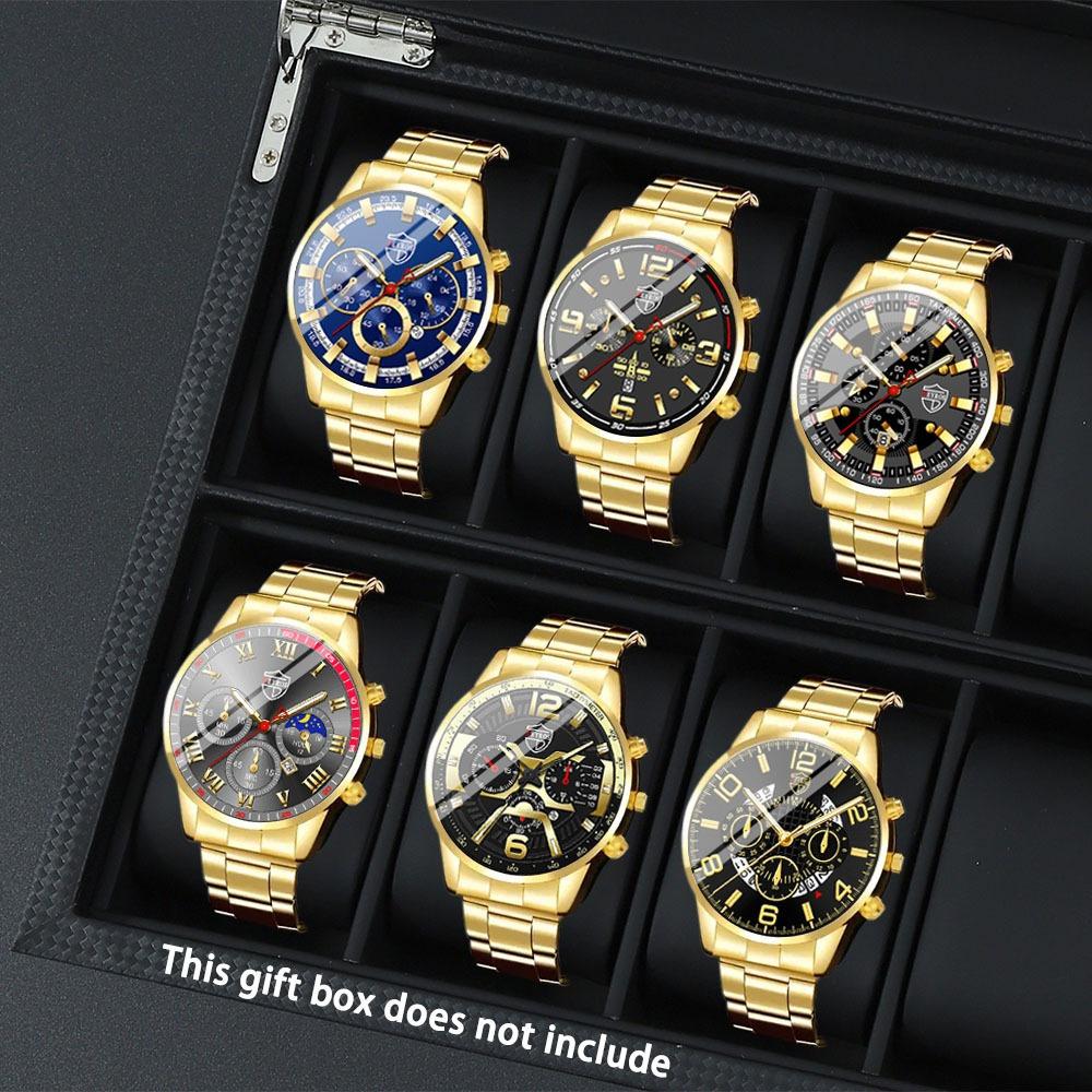 Watch 6-Piece Set Men S Steel Belt Watch Quartz Watch Fashion Watch Casual Watch