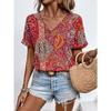 Women's T-Shirt Floral Graphic Paisley Retro Fashion Classic Short-Sleeved V-Neck Oversized Ladies Summer Clothing