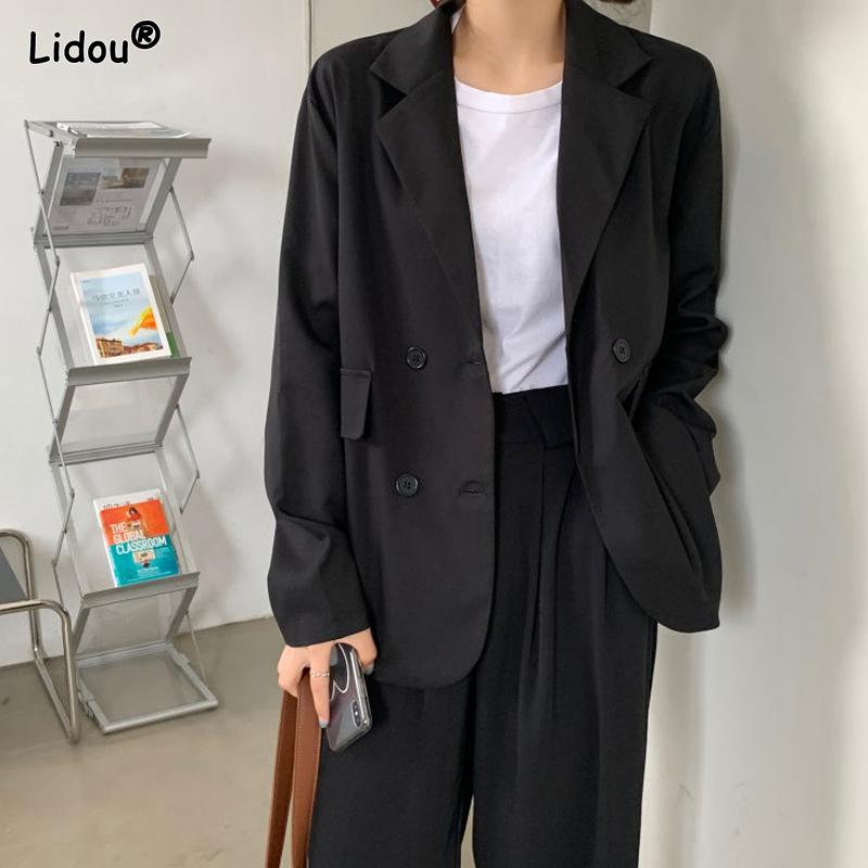 

Элегантные Модные Деловые Повседневные Блейзеры Прямого Кроя Однотонные Карманы Пуговицы Лацканы Офисная Леди Весна Лето Женская Одежда S чёрный