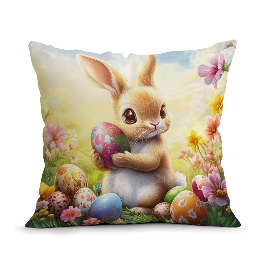 Easter Spring Flower Rabbit Cushions Pillowcase Polyester Cushion Cover Throw Pillow Pillowcover Home Car Sofa Decor