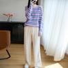 Women's Colorful Striped Wool Knitwear Top - 2025 Autumn/Winter, Long Sleeve, Loose Fit, Trendy Cashmere Base Layer