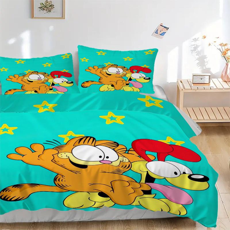 Zestaw poszewek na kołdrę 3 szt. Happy Garfield i Odi - Miękki i przytulny do sypialni, pokoju gościnnego i akademika Dekoracyjna pościel Zestaw 3-częściowy 1 poszewka na kołdrę + 2 poszewki na poduszki.