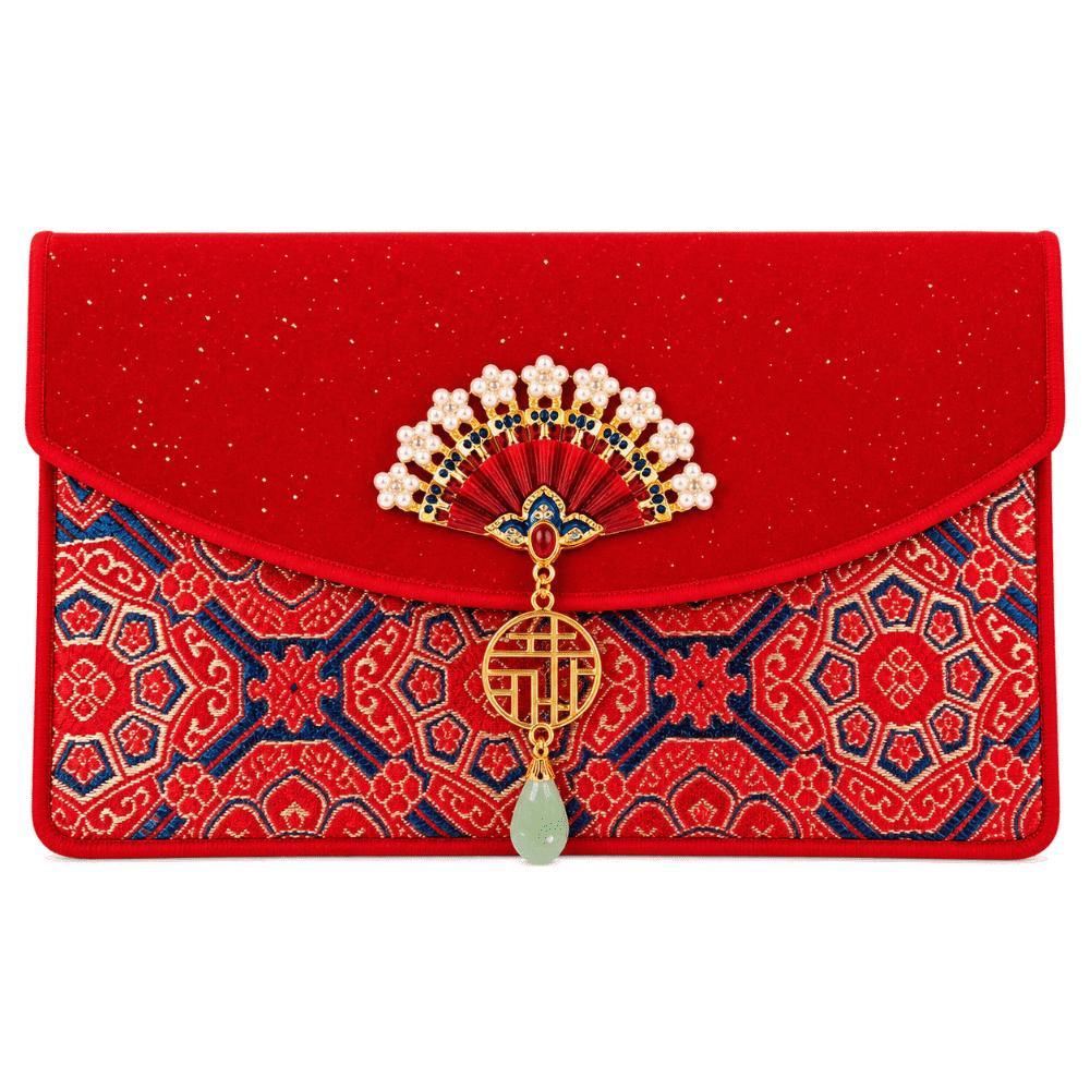 Premium Brocade Red Envelopes Exquisite Tassel Elegant Fan Decor Spring Festival Hongbao Soft Texture Reusable Cloth